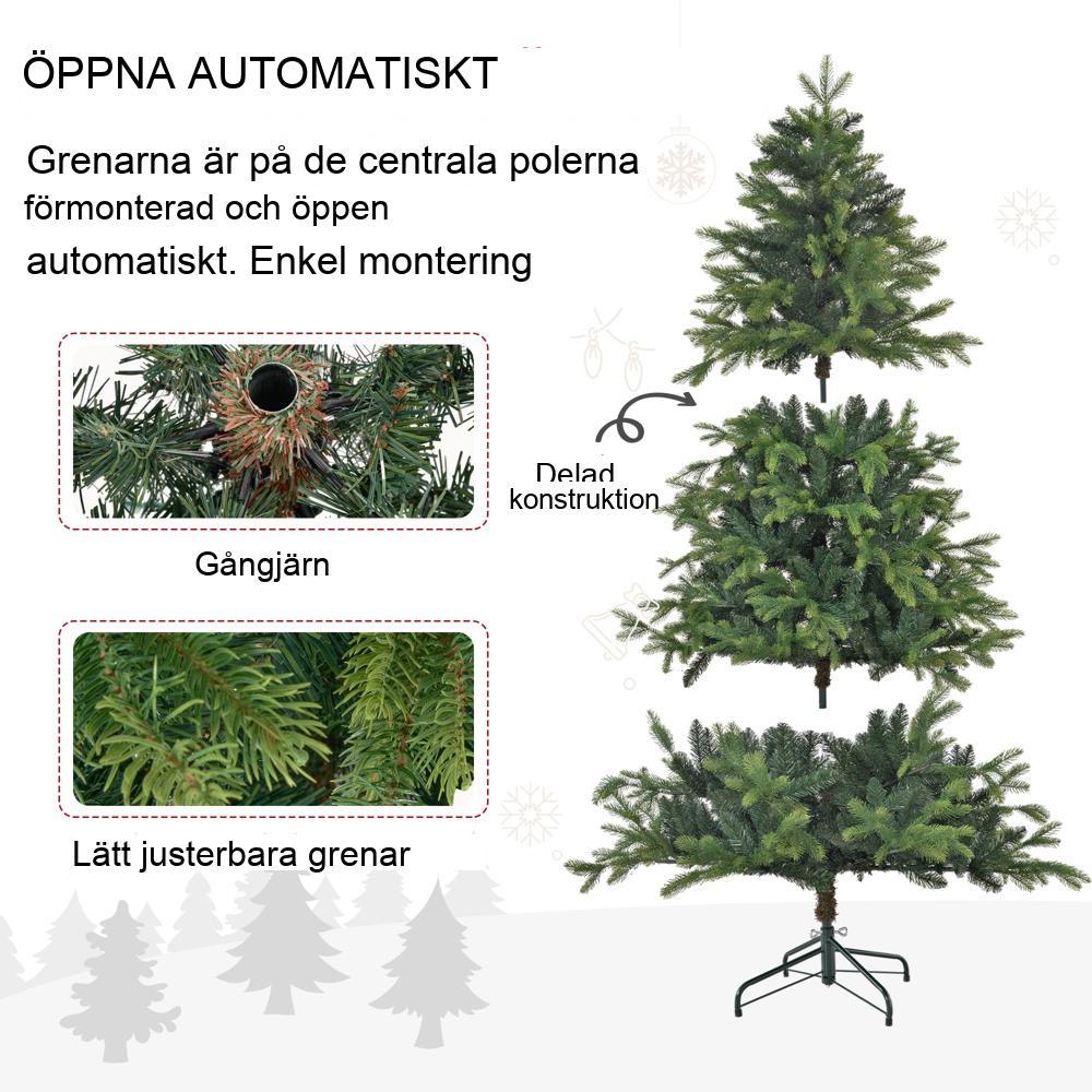 180 cm konstgjord julgran med 1700 spetsar, hopfällbart metallställ