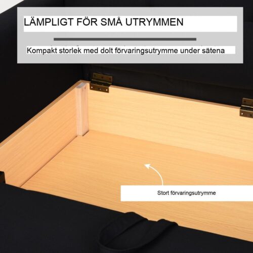 Kolgrå 2-sits bäddsoffa med förvaring och ryggkuddar