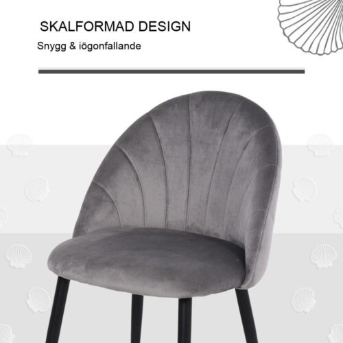 Set med 2 matstolar i sammet, skandinavisk design, grå