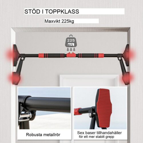 Justerbar dörröppningsstång, rymmer 225 kg, med nivåmätare och triangulärt stöd