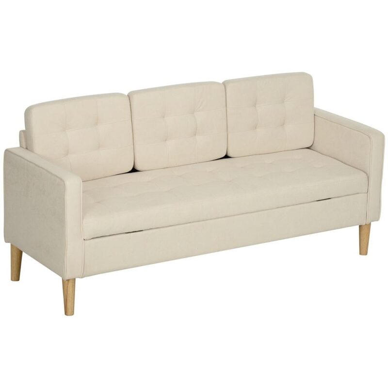 Cream White Velvet Look 3-sits soffa med förvaring