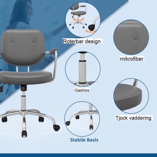 Ergonomisk kontorsstol, höjdjusterbar, grå, hjul, upp till 120 kg