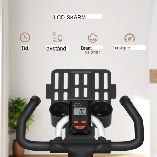 Inomhusmotionscykel med LCD-skärm, justerbart säte och hjul