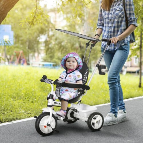 6-i-1 trehjuling för barn 1-5 år, pushbar, solskydd, justerbar cykel