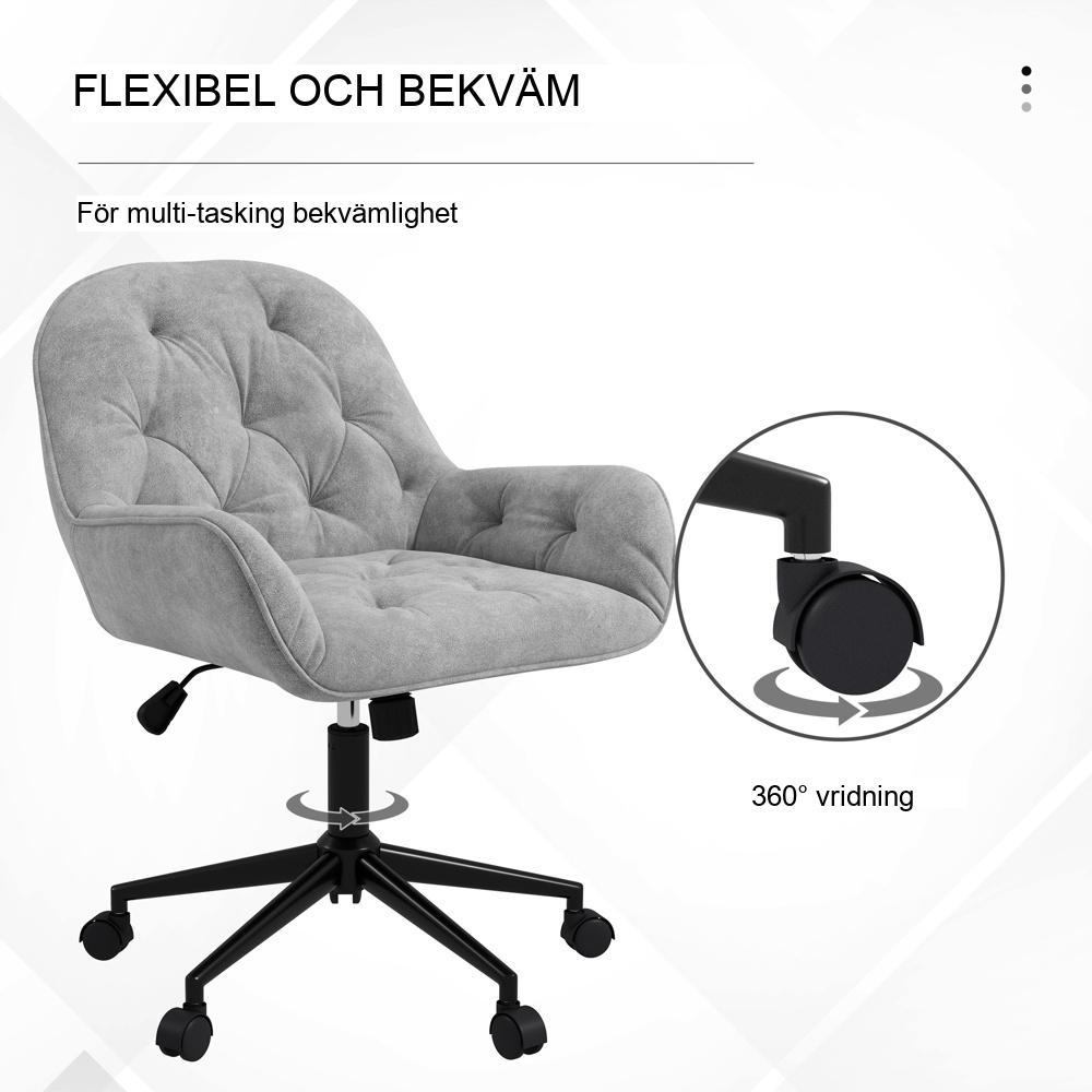 Ljusgrå Ergonomic Velvet Kontorsstol, höjdjusterbar med vridbar