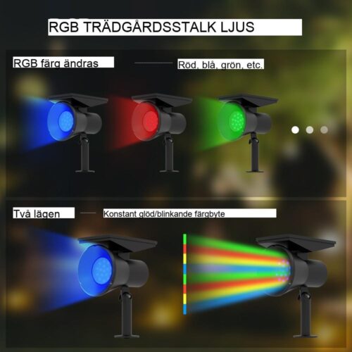 Solar trädgårdslampor, 2 färglägen, vattentät, svart, golv- och väggmonteringsset om 2