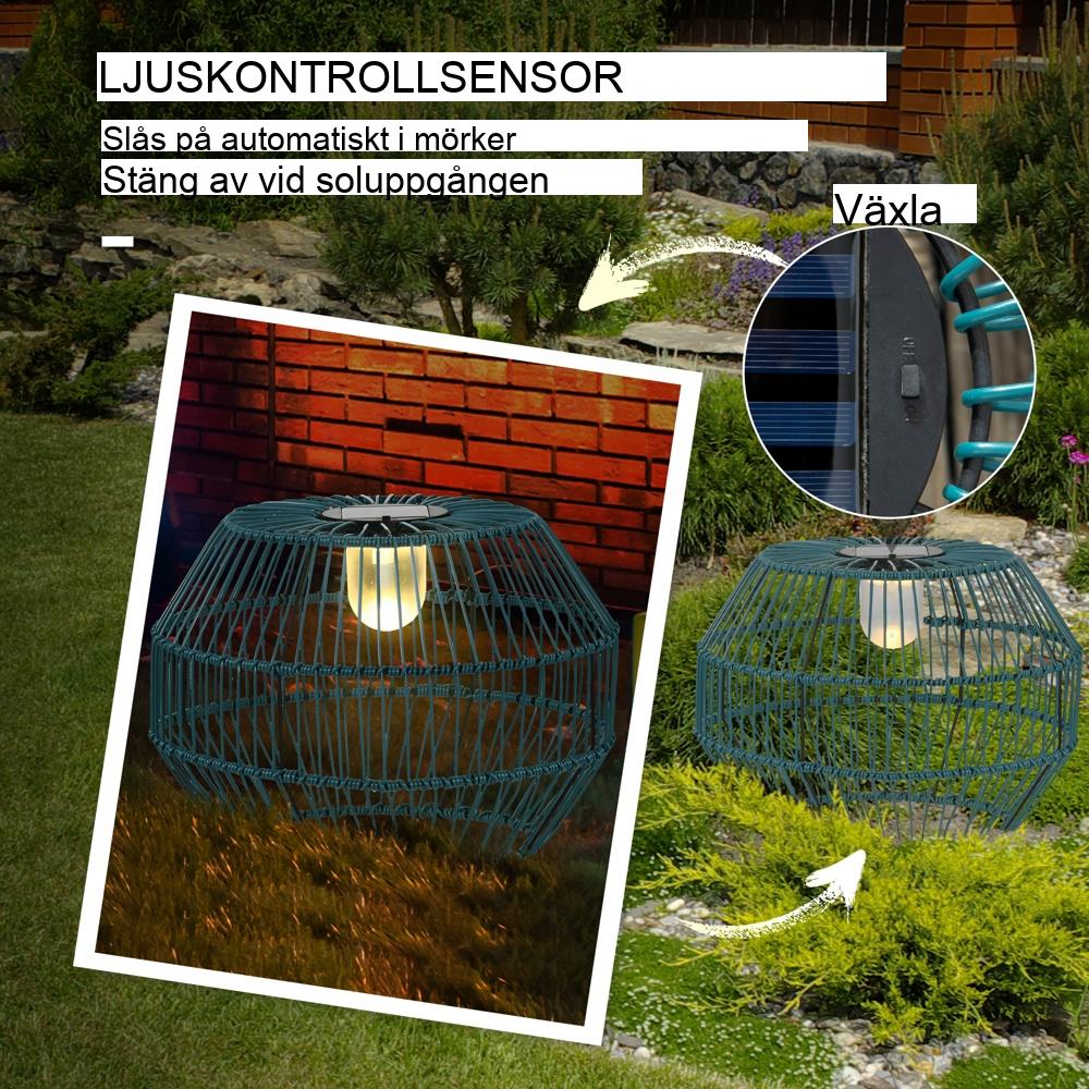 Solar LED Drum Trädgårdsljus, Automatisk Varmvit, Vattentät Path Lamp Utomhusdekor Grön Svart Stålram 8 timmars körtid