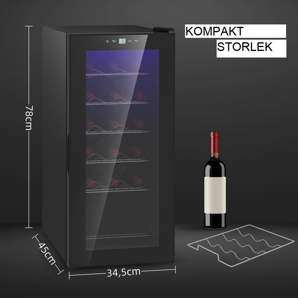 18 flaskor vinkylskåp Kompressorkylare, glasdörr, 5-18°C