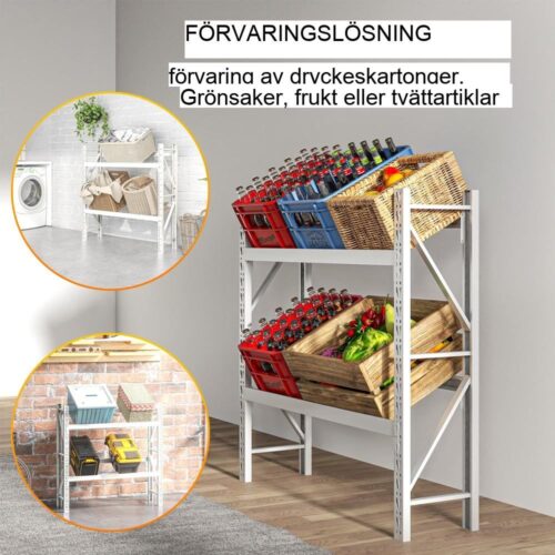 Fristående Dryckesbackställ Rymmer 6 lådor Justerbara hyllor Stål Vit