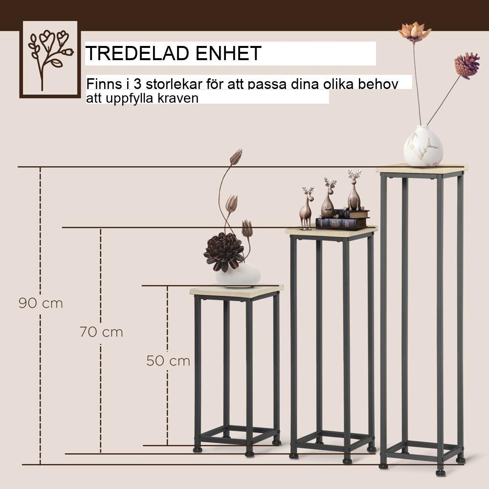 Stapelbara växtställ i 3 delar, stål och trä, svart och naturligt för trädgård och balkong