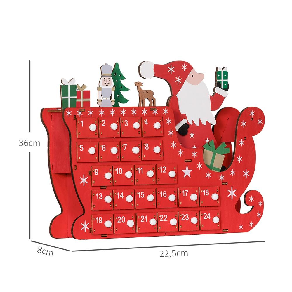 Jultomtens adventskalender, 24 lådor, röd MDF, återanvändbar juldekor