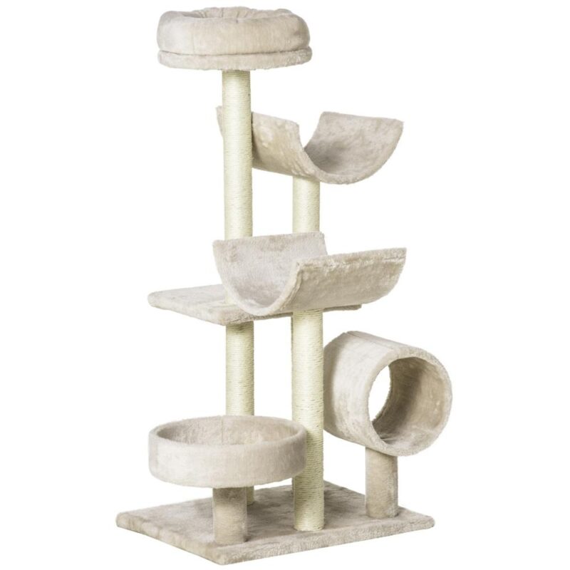 Beige Cat Scratching Post Tower med tunnel och leksaker 50x40x105cm