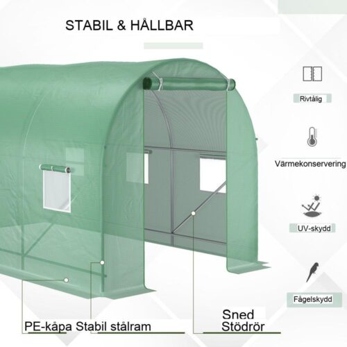 Växthustunnel av ståltomat – 350x200x200 cm med fönster för åretruntodling