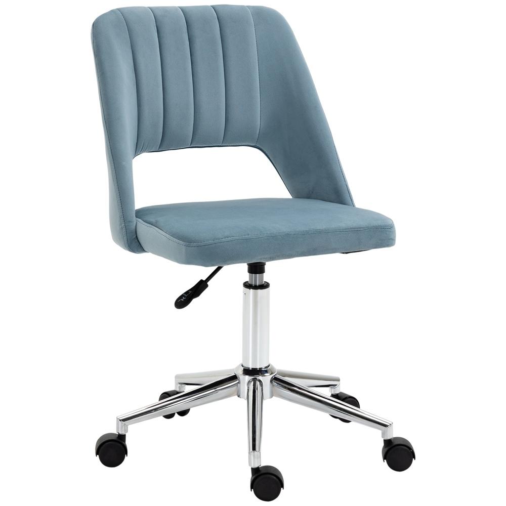 Blue Ergonomic Velvet Swivel Chair, justerbar höjd för kontor och vardagsrum