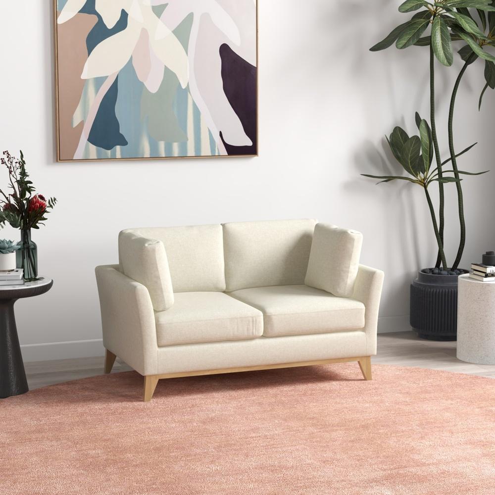 Loveseat-soffa i beige linnelook, bekväm 2-sits med kuddar, upp till 150 kg kapacitet