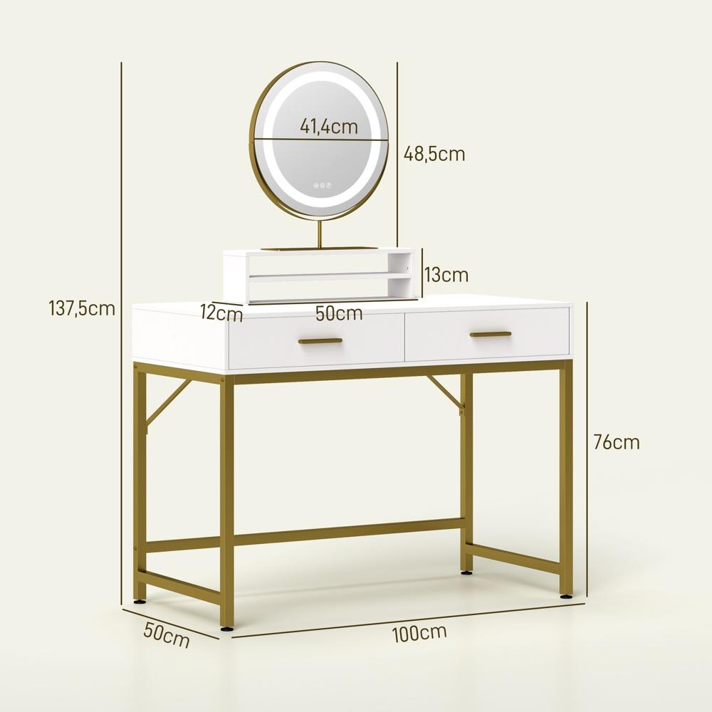 LED sminkbord med justerbar roterande spegel, vit