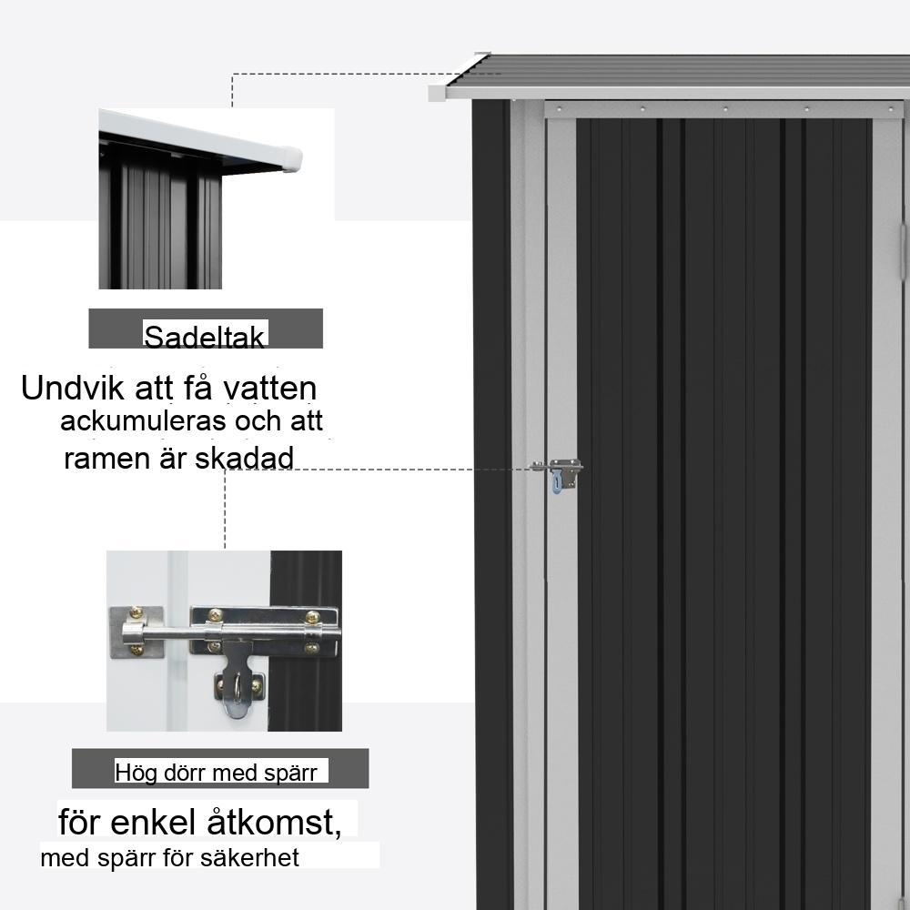 Verktygsskjul i mörkgrå stål – Rymlig utomhusförvaring med låsbar dörr