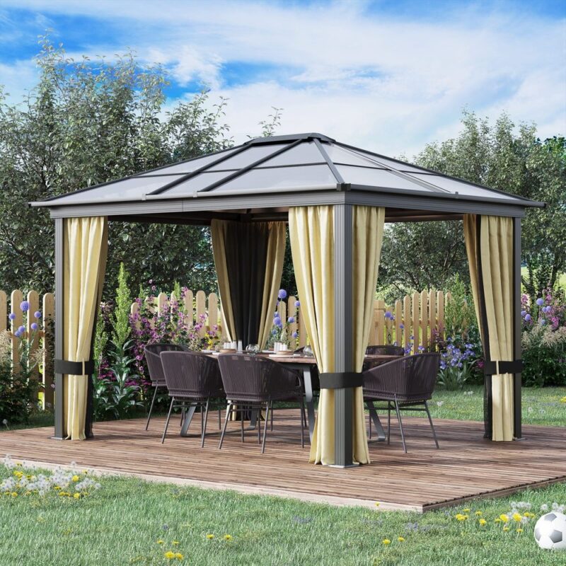 Lyxigt Hardtop Gazebo med genomskinligt tak och sidopaneler – 3,6x3m