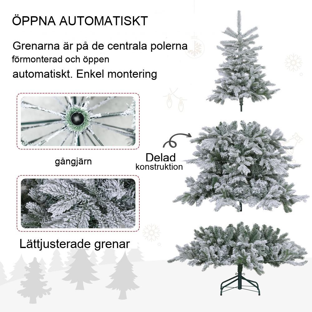 Konstgjord snöig julgran 6 fot med 1321 spetsar, hopfällbart metallställ