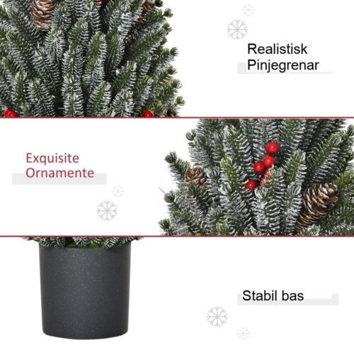 Snöig bordsskiva julgran med bär och kottar (50 cm)