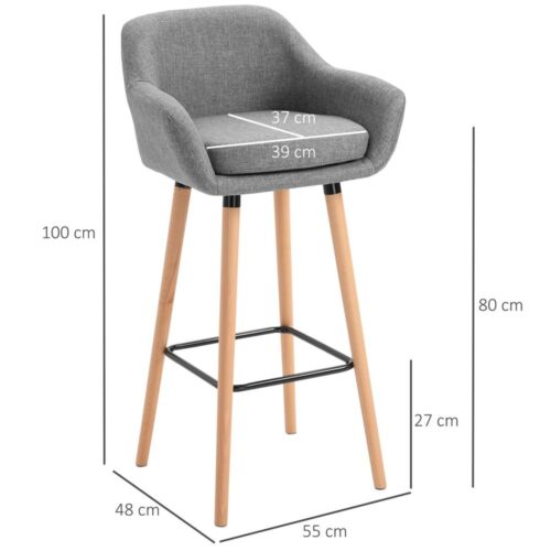 Moderna linnebarstolar Set om 2 med ryggstöd och fotstöd, grå