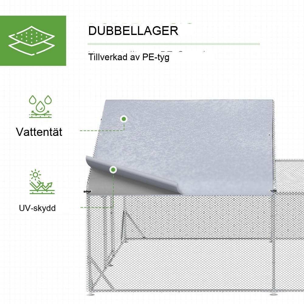Stort hönshus i stål med solskyddstak, 12 kvm Plats för 10-12 kycklingar