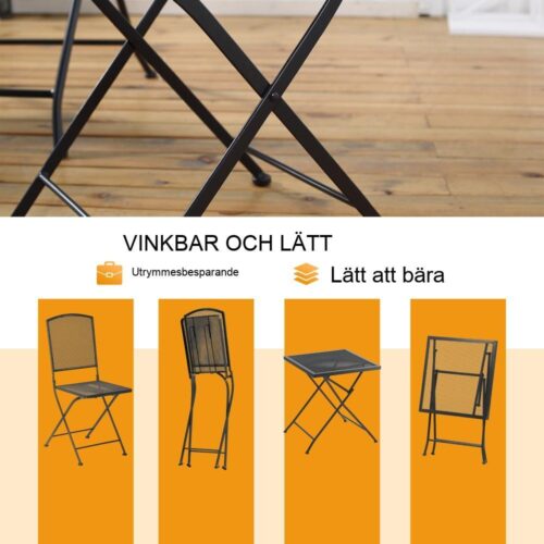 Modern bistro-set i metall för balkong, uteplats – Inkluderar bord och 2 hopfällbara stolar