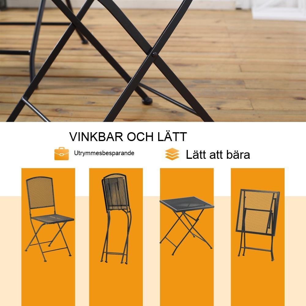 Modern bistro-set i metall för balkong, uteplats – Inkluderar bord och 2 hopfällbara stolar