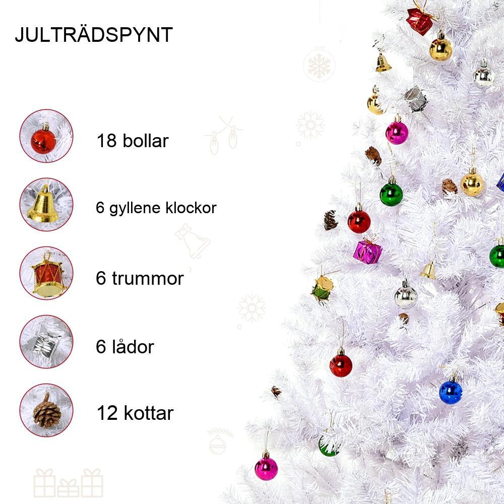 Vit 150cm konstgjord julgran med stativ och dekorationer