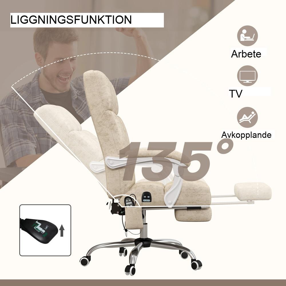 Ergonomisk massagekontorsstol med värme, justerbar höjd, beige