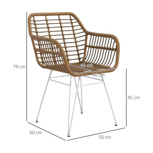 Set med 2 matstolar i rotting Boho – Ergonomiska, stålben, kapacitet 120 kg