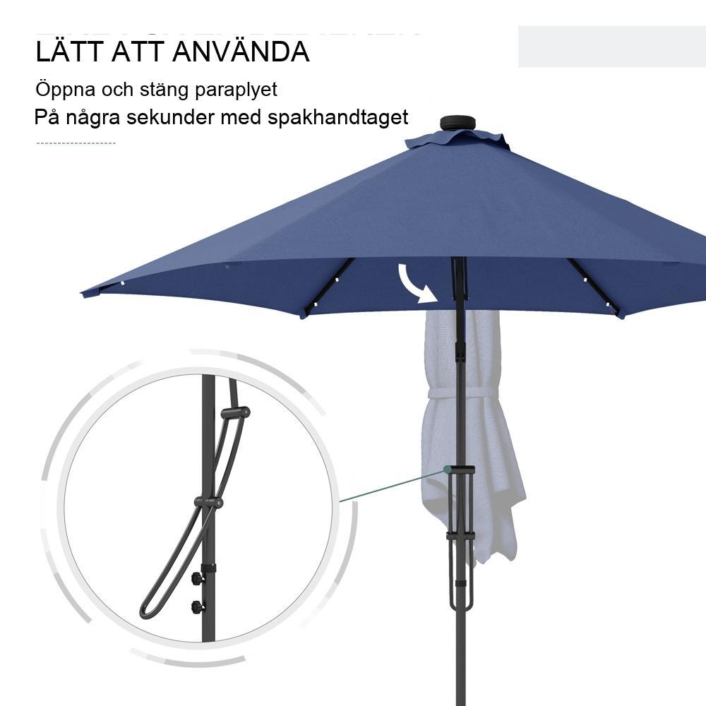 Solar LED Cantilever paraply, Ø290cm, vindtätt, handvev, mörkblå, med korsfot