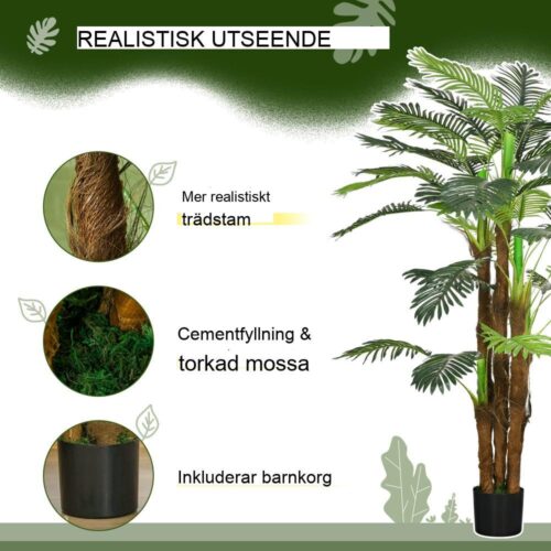 Realistisk 160 cm konstgjord palm med 36 grenar, inomhus utomhusdekorplanta