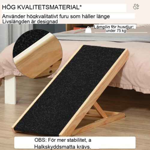 Justerbar husdjursramp för hundar och katter – halkfri, furu, 90×40 cm