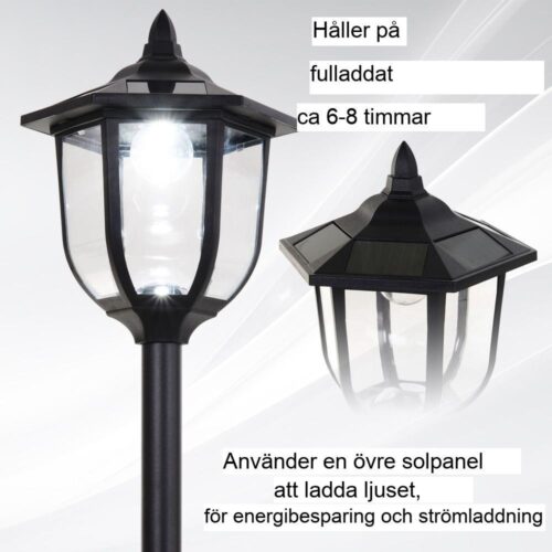 Solar Garden Light – LED-lykta svart (30/60 lumen), 6 timmar automatisk på/av, utomhusdekoration