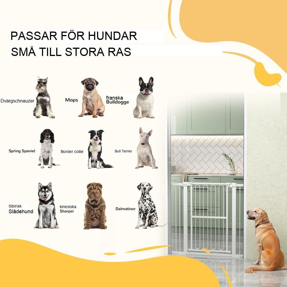 Hundskyddsgrind i vit stål, Justerbar 76-104cm, Ingen borrning, Låsbar