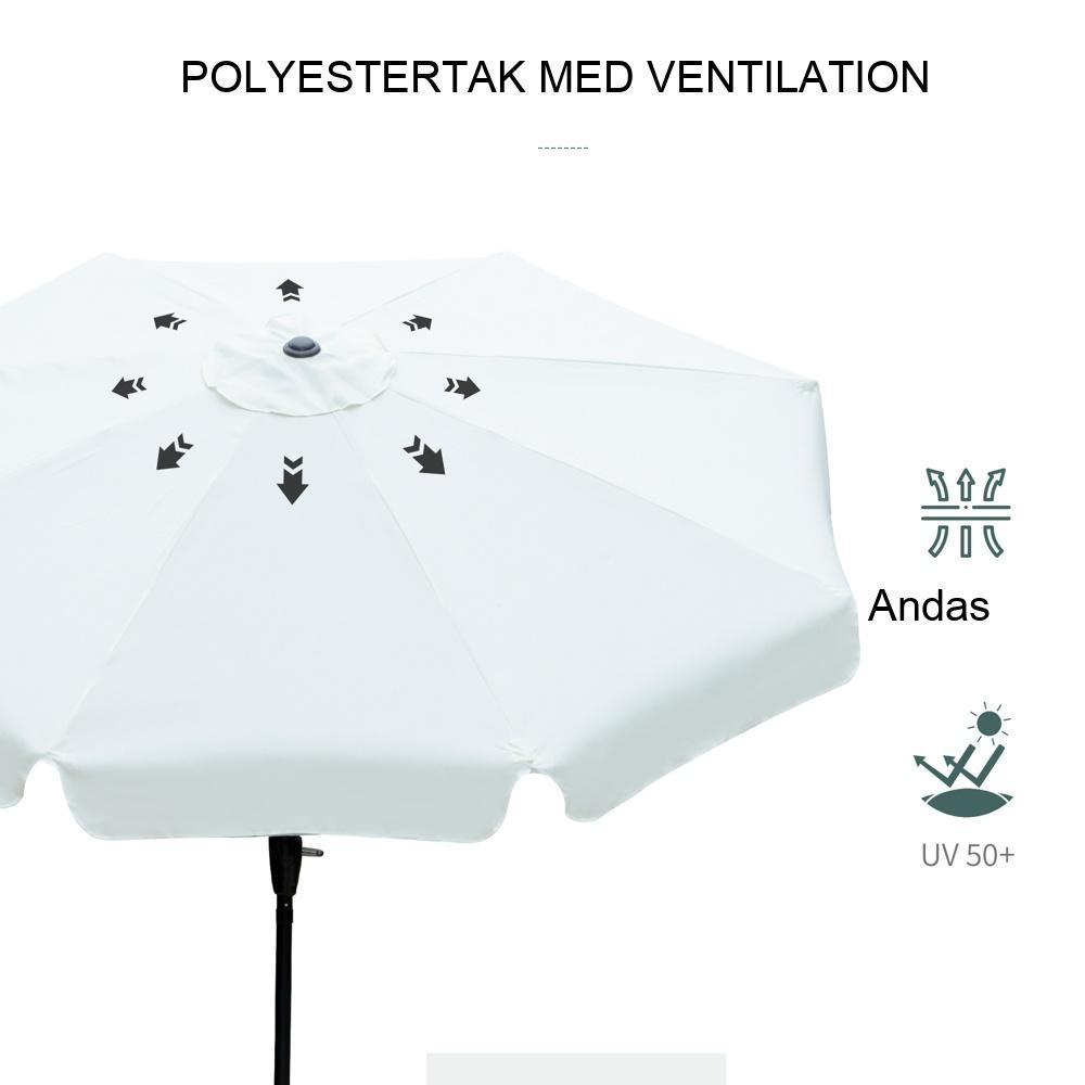Beige uteplatsparasoll, 8,7 fot diameter, UV-skydd 50+, justerbar lutning