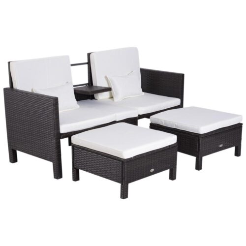 Brun polyrattan Trädgårdssoffset med kuddar – Outdoor Lounge Möbler