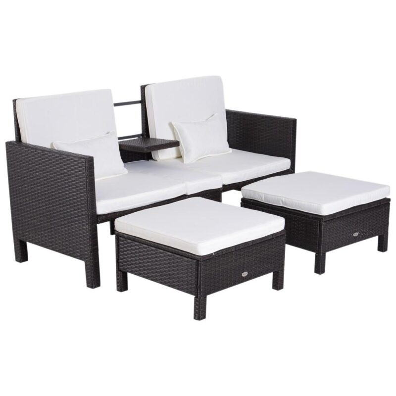 Brun polyrattan Trädgårdssoffset med kuddar – Outdoor Lounge Möbler