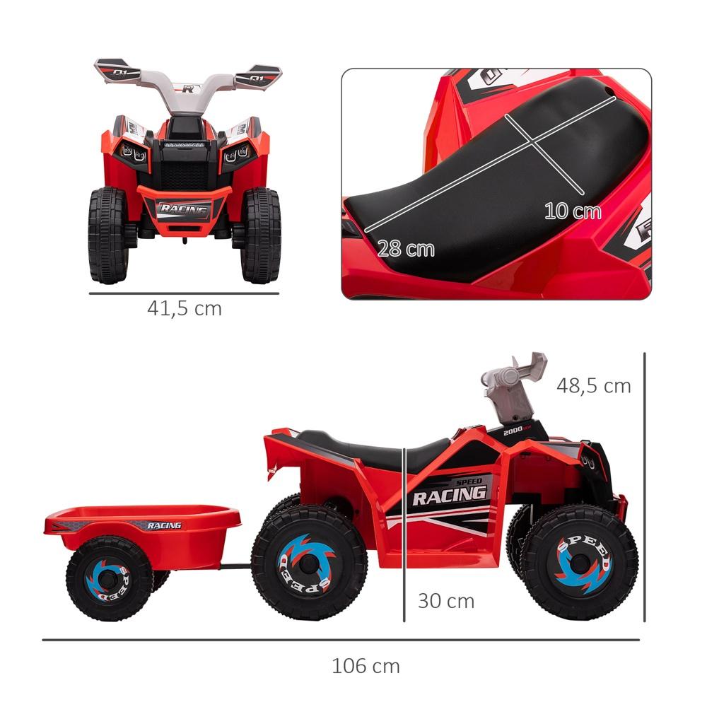 Red Kids Electric Quad med släp, växel framåt/back och slitstarka hjul (1,5-3 år)