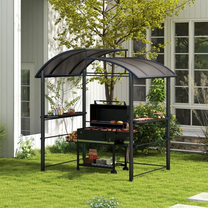 Flamskyddande grillpaviljong med UV-skydd och hyllor – Utomhusgrillpergola