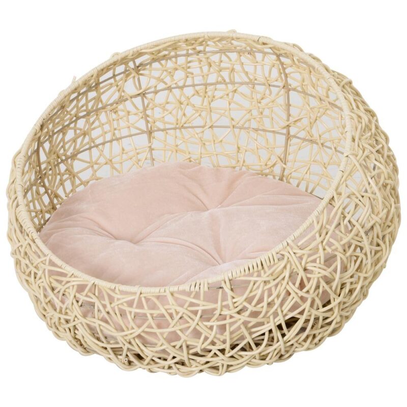 Snygg Rotting Cat Cave Bed med Dyna, Beige, Ø56cm