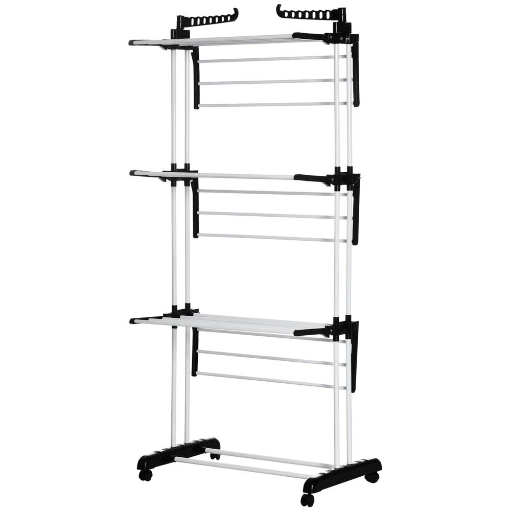 4-lagers hopfällbar torkställning för kläder med hjul Svart 73×45,5x177cm