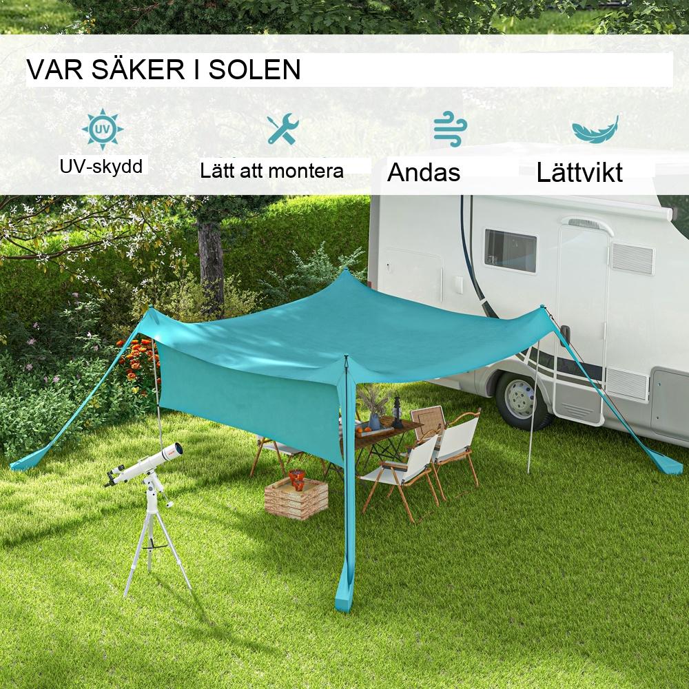 Vattentät solskyddssegel 3x3m med stavar, väska för camping och strand