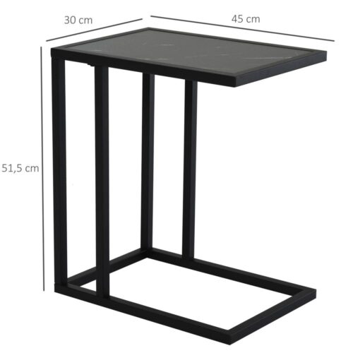 Svart C-format sidobord med marmorlook och metallram