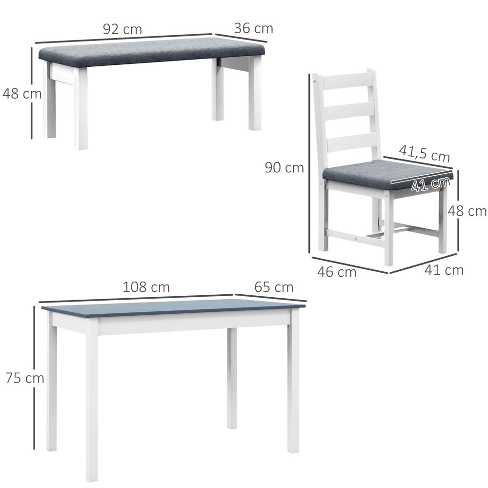 Modern 4-delad matplats i furu med linnestolar och bänk