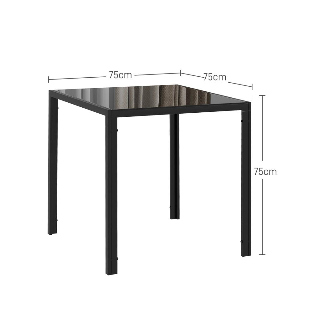 Svart fyrkantigt matbord i härdat glas för 4, köksbord – 75cm