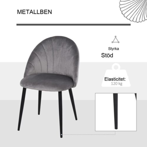 Set med 2 matstolar i sammet, skandinavisk design, grå