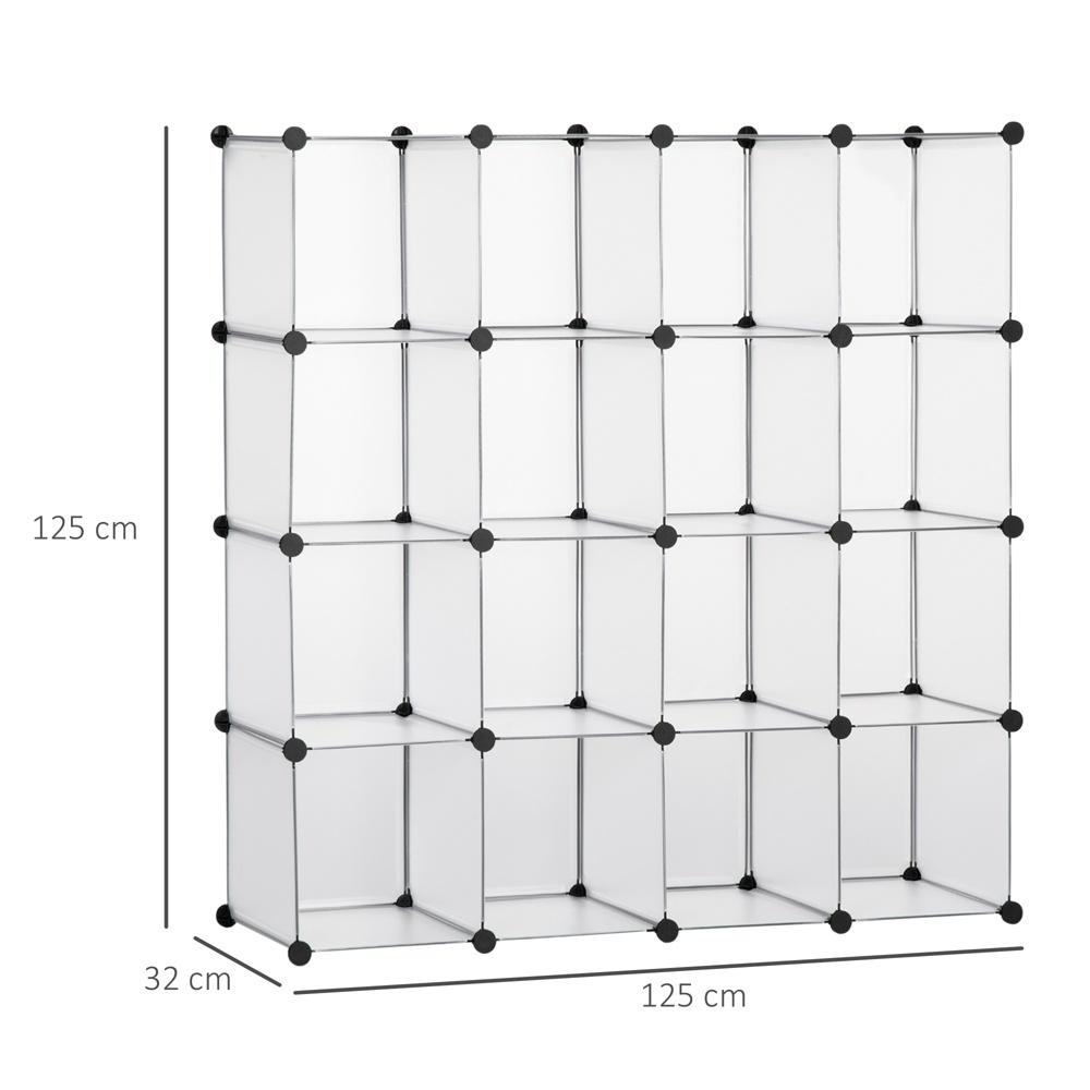 Vit modulärt kubhyllsystem, 16 förvaringskuber, 125cm