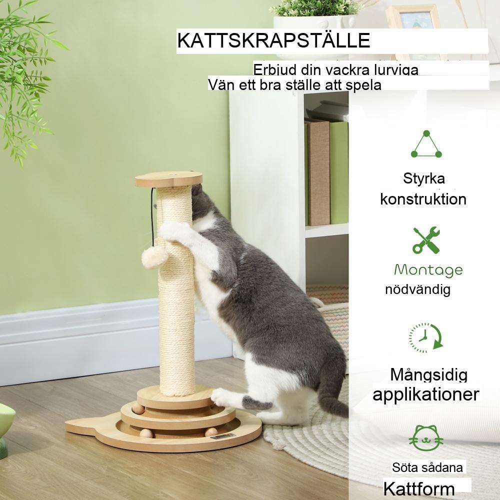 Ekkattskrapstolpe med sisal, lekbollar och två nivåer